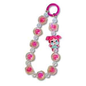 Pop Mart Cry Baby Pink Bag Charm Sparkly Beaded Purse Charm Keychain Accessory